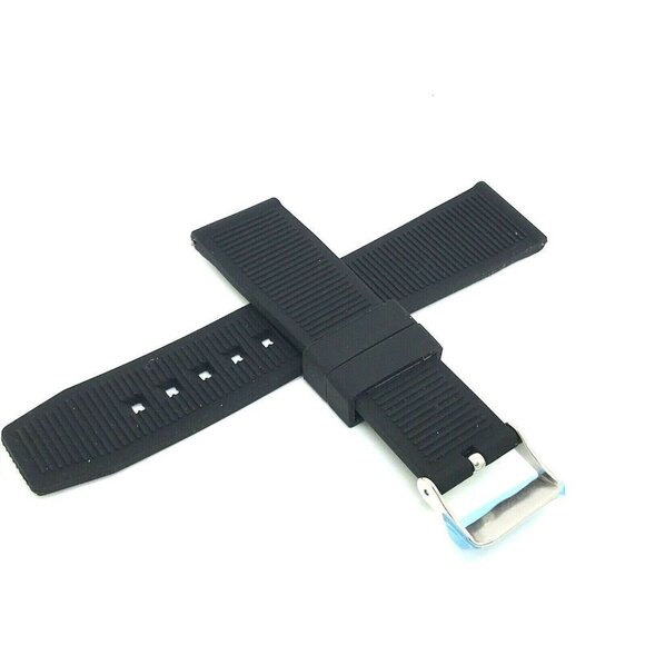 Men's Watch Band Replacement Black Rubber Strap 22mm Lug Silver Tone Buckle 8'' - Picture 2 of 7